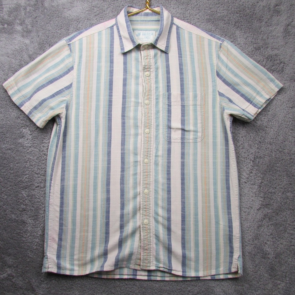 American Eagle Shirt Mens Small Stripe Short Sleeve Button Front Casual